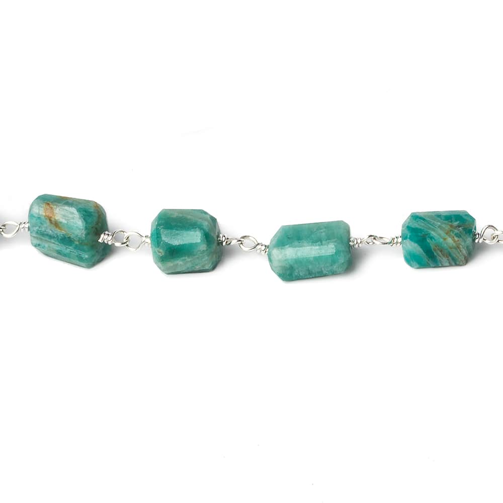 8x6-11x7mm Russian Amazonite nugget .925 Silver Chain by the foot 20 beads - Beadsofcambay.com