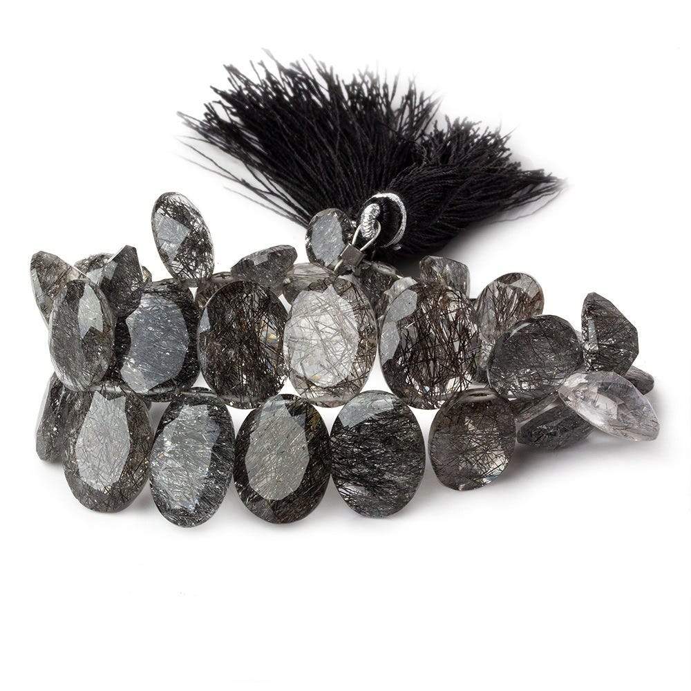 8x6-13x10mm Black Tourmalinated Quartz Bezel Faceted Oval Beads 6.5 inch 37 pcs - Beadsofcambay.com