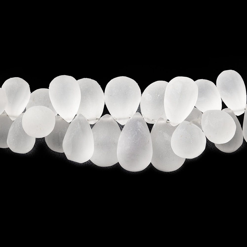 8x6-15x10mm Frosted Crystal Quartz Plain Tear Drop Beads 8 inch 70 pieces - Beadsofcambay.com