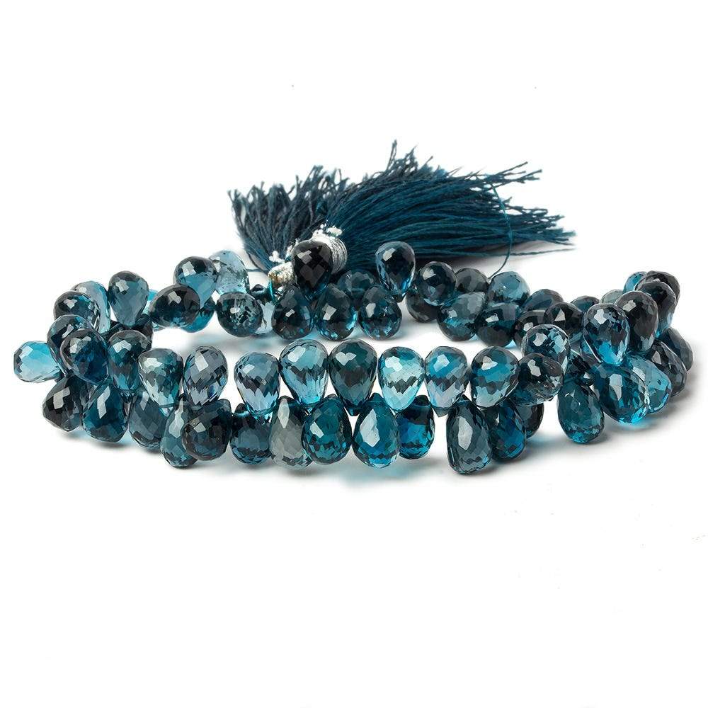 8x6-9x6mm Blue London Topaz Tear Drop Briolette 8.5 inch 72 pieces - Beadsofcambay.com