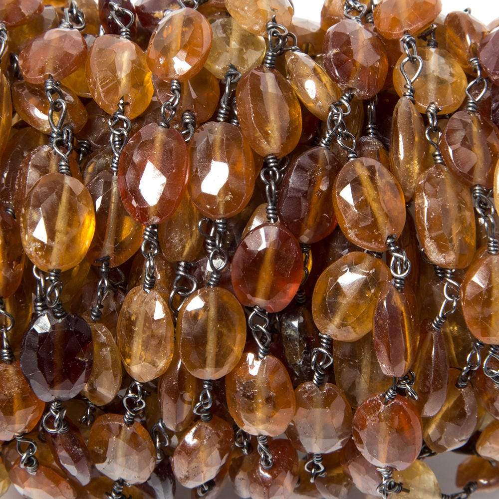 8x6-9x7mm Multi Color Hessonite oval Black Gold plated Chain by the foot - Beadsofcambay.com