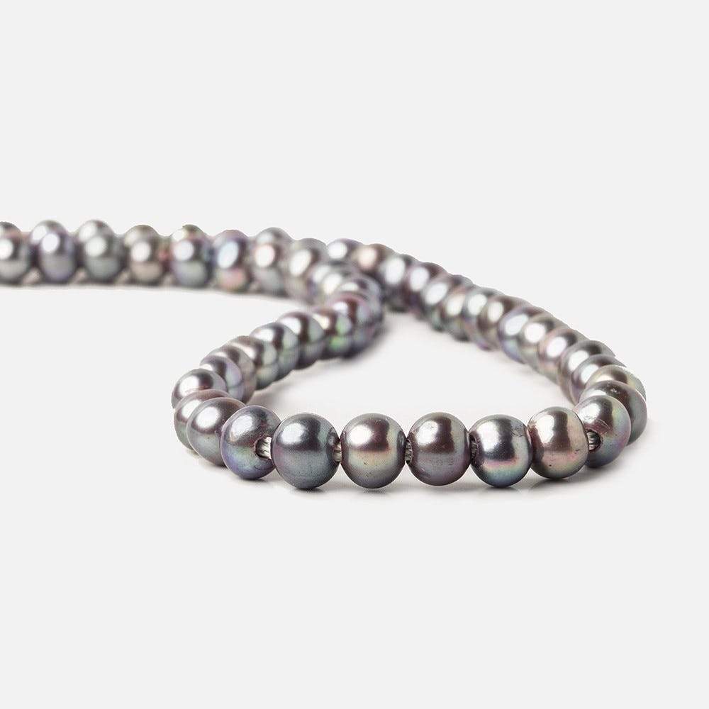 8x6-9x7mm Peacock Silver 2.5mm Large Hole Off Round Freshwater Pearl 15 inch 58 pcs - Beadsofcambay.com