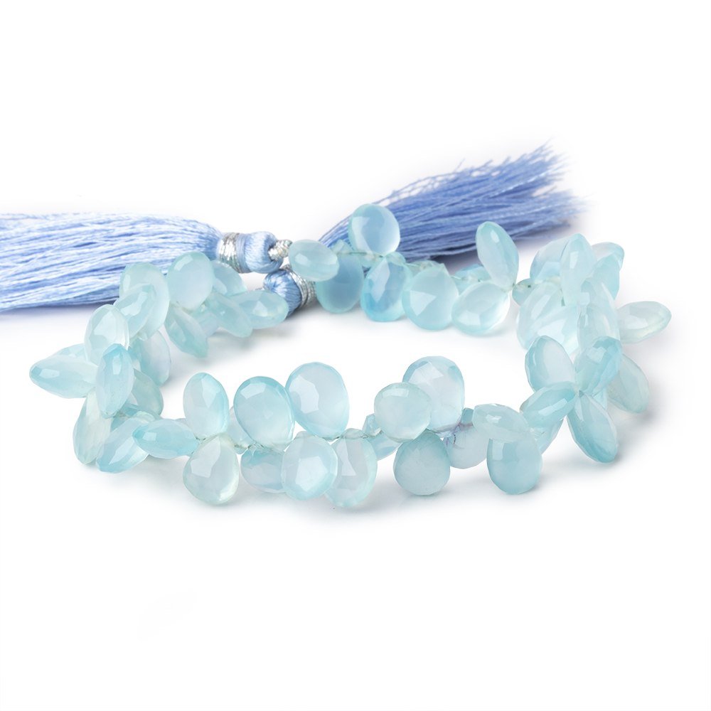 8x6-9x7mm Sky Blue Chalcedony Faceted Pears 7 inch 68 Beads - Beadsofcambay.com
