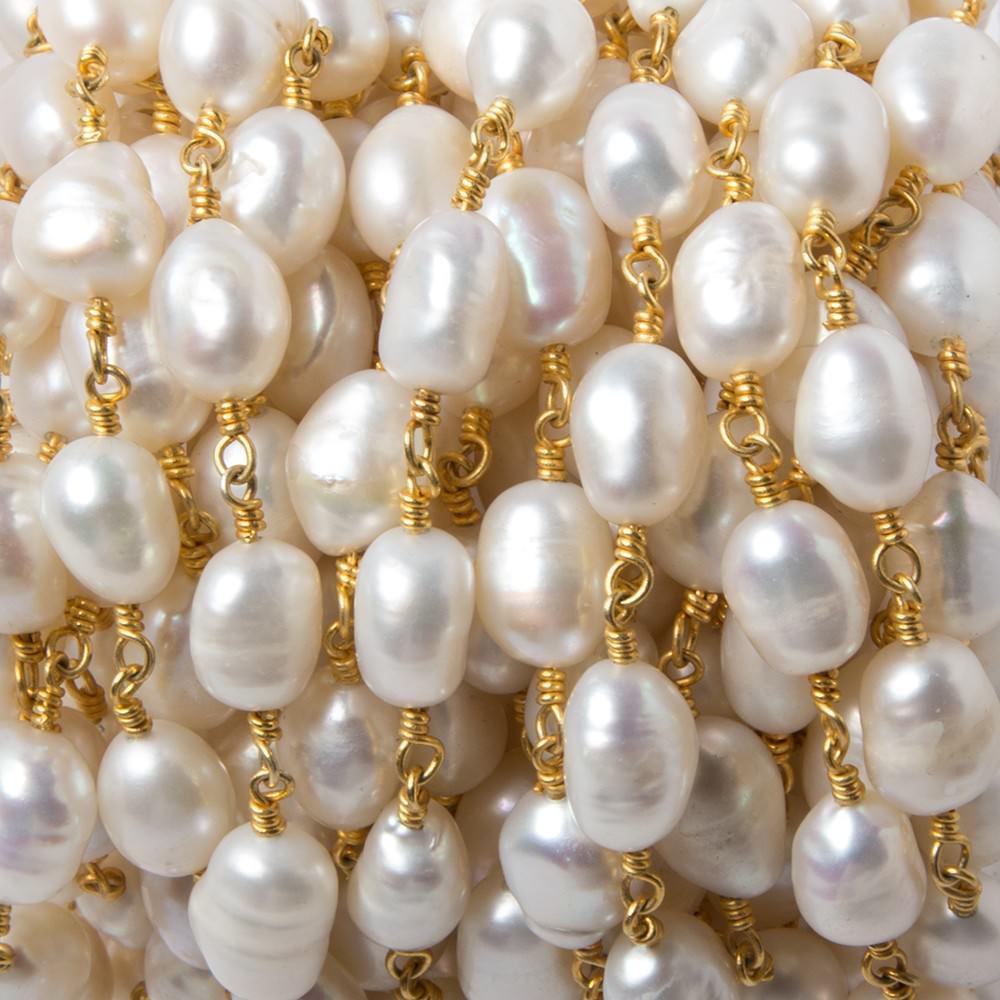 8x6mm-10x7mm Off White Baroque Pearl Vermeil Chain by the foot 20 pcs - Beadsofcambay.com