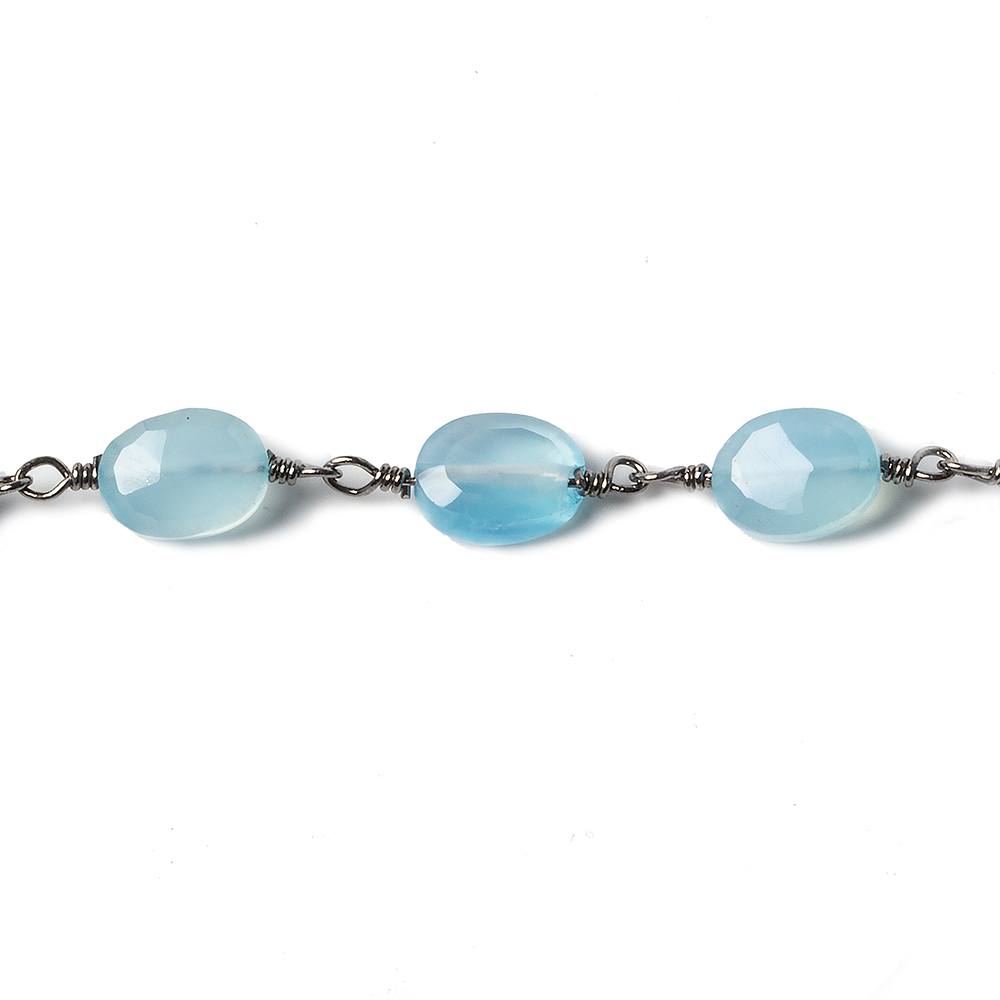 8x6mm Blue Chalcedony faceted Oval Black Gold Chain by the foot 23 pieces - Beadsofcambay.com