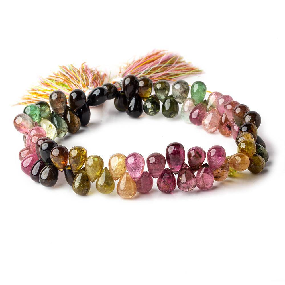 8x6mm Multi-color Tourmaline Plain Tear Drop Beads 8 inch 67 pieces - Beadsofcambay.com