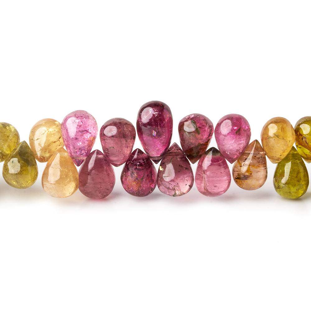 8x6mm Multi-color Tourmaline Plain Tear Drop Beads 8 inch 67 pieces - Beadsofcambay.com