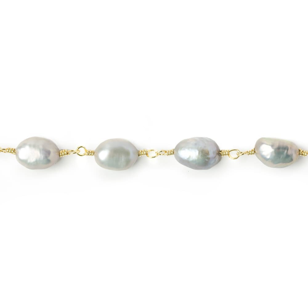 8x6mm Silver Baroque straight drilled Gold Chain by the foot 20 pieces - Beadsofcambay.com
