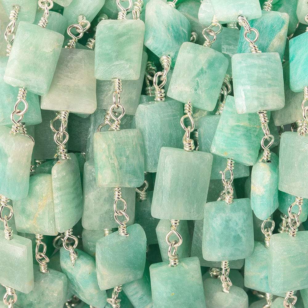 8x7-11x7mm Amazonite Bevel Faceted Rectangle Silver plated Chain by the foot 18 beads - Beadsofcambay.com