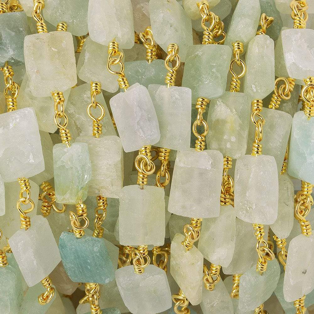 8x7-11x7mm Aquamarine Bevel Faceted Rectangle Gold plated Chain by the foot 18 beads - Beadsofcambay.com
