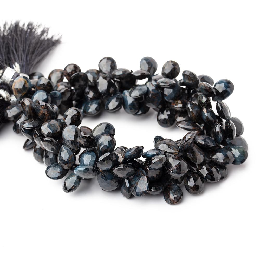 8x7-11x7mm Hawk's Eye Faceted Pear Beads 8 inch 54 pieces - Beadsofcambay.com