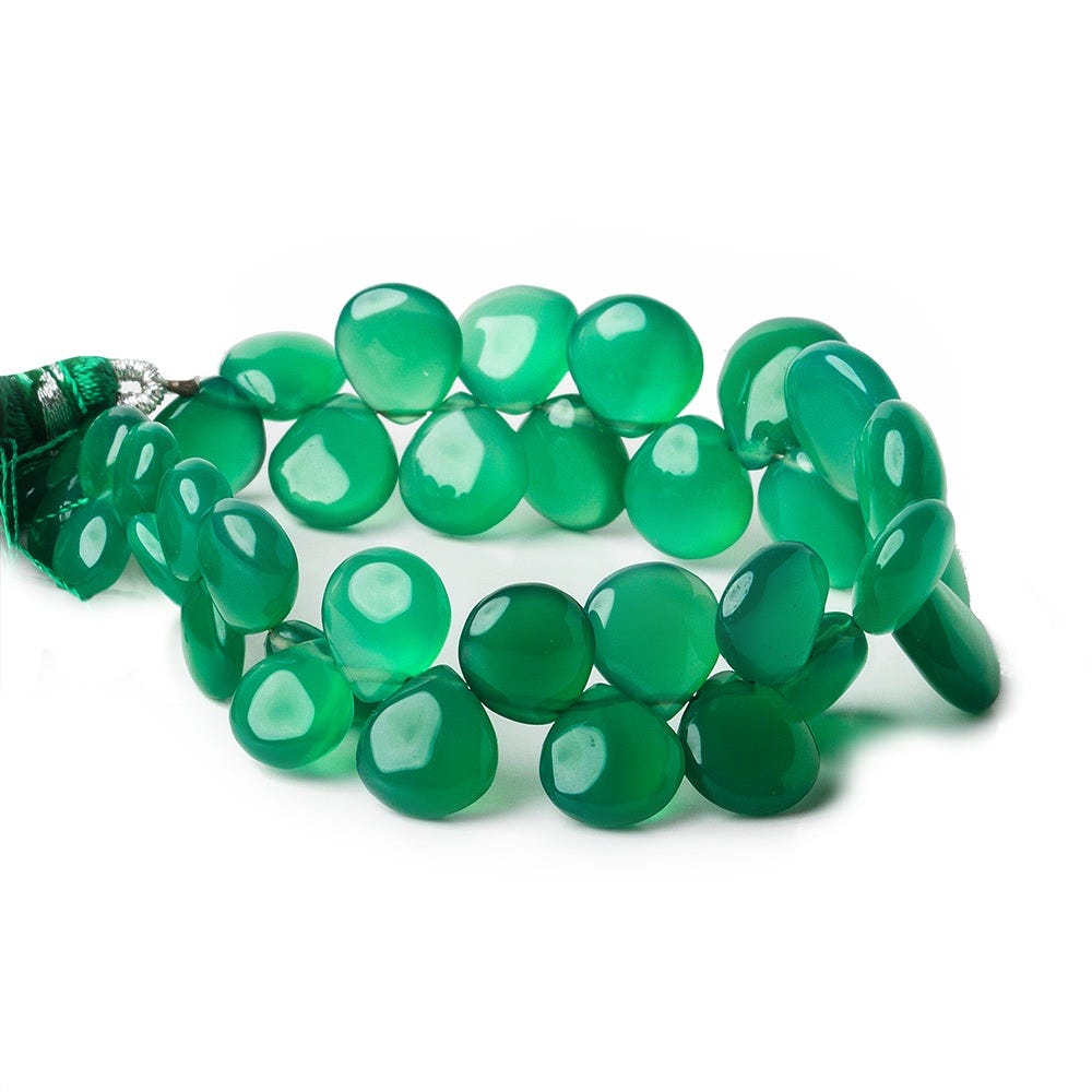 8x7-13x12mm Spring Green Chalcedony Plain Hearts 7 inch 35 beads - Beadsofcambay.com