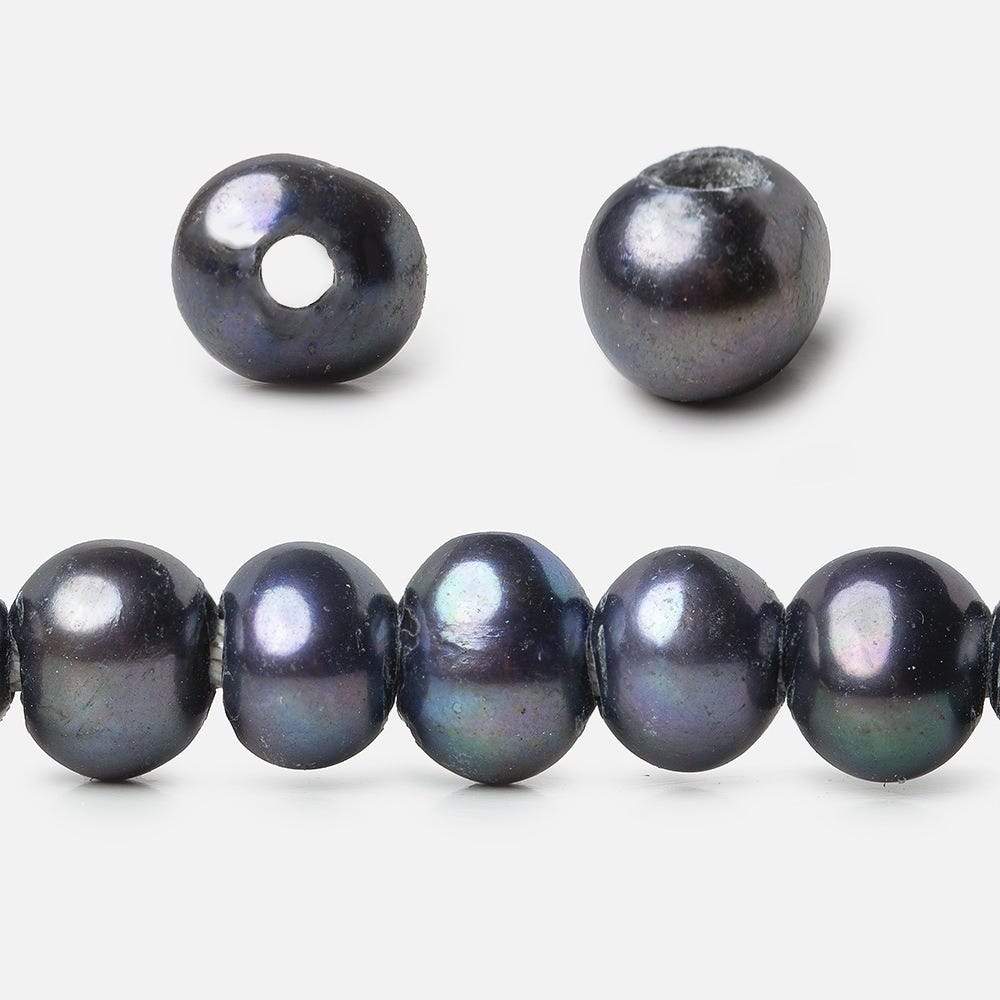 8x7-9x7mm Indigo Peacock Off Round 2.5mm Large Hole Freshwater Pearl 55 pcs - Beadsofcambay.com