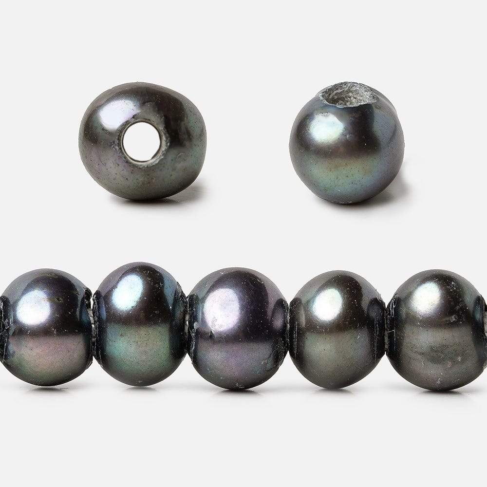 8x7-9x7mm Pistachio Peacock Off Round 2.5mm Large Hole Freshwater Pearl 55 pcs - Beadsofcambay.com