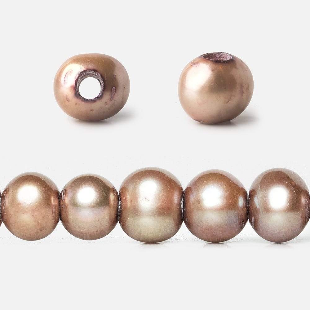 8x7-9x8mm Champagne Off Round Large Hole Freshwater Pearl 15 inch 55 pieces - Beadsofcambay.com