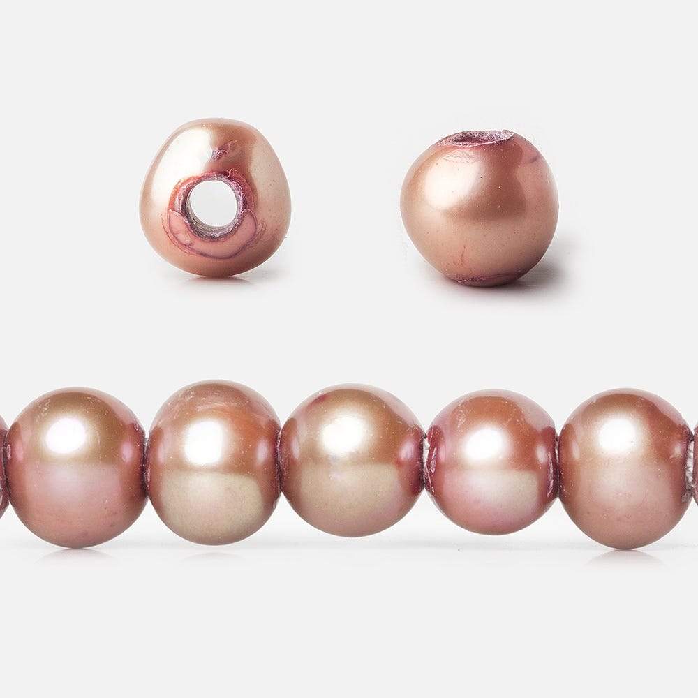 8x7-9x8mm Pink Champagne Off Round Large Hole Freshwater Pearl 15 inch 55 pieces - Beadsofcambay.com