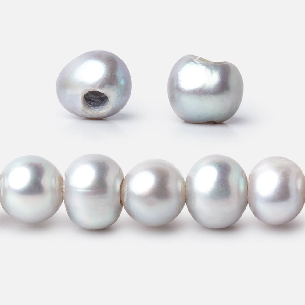 8x7-9x8mm Tri-Silver Off Round Large Hole Freshwater Pearl 15 inch 55 pieces - Beadsofcambay.com