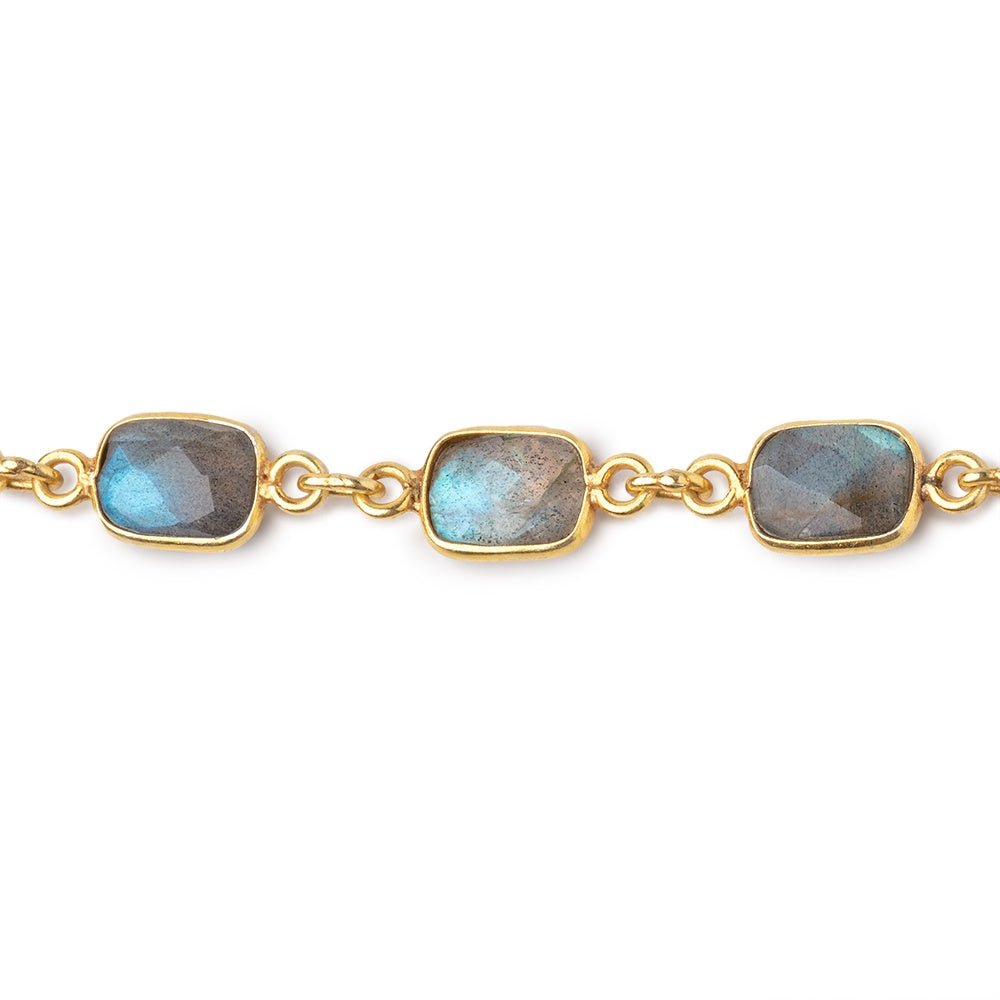 8x7mm Labradorite Faceted Rectangle Vermeil Bezeled Chain - Beadsofcambay.com