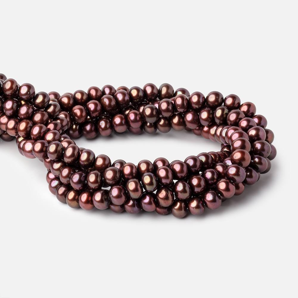 8x7mm Raspberry Chocolate Off Round Freshwater Pearls 15 inch 52 pieces - Beadsofcambay.com
