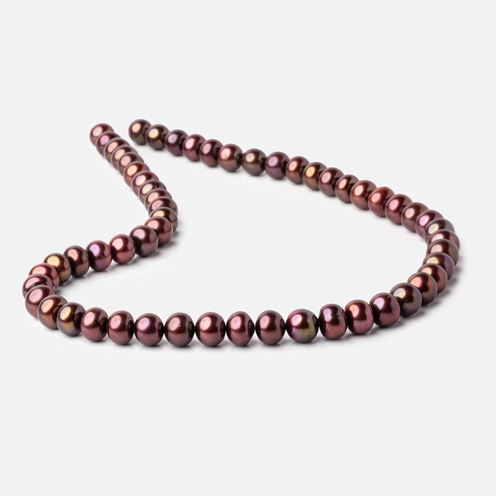 8x7mm Raspberry Chocolate Off Round Freshwater Pearls 15 inch 52 pieces - Beadsofcambay.com