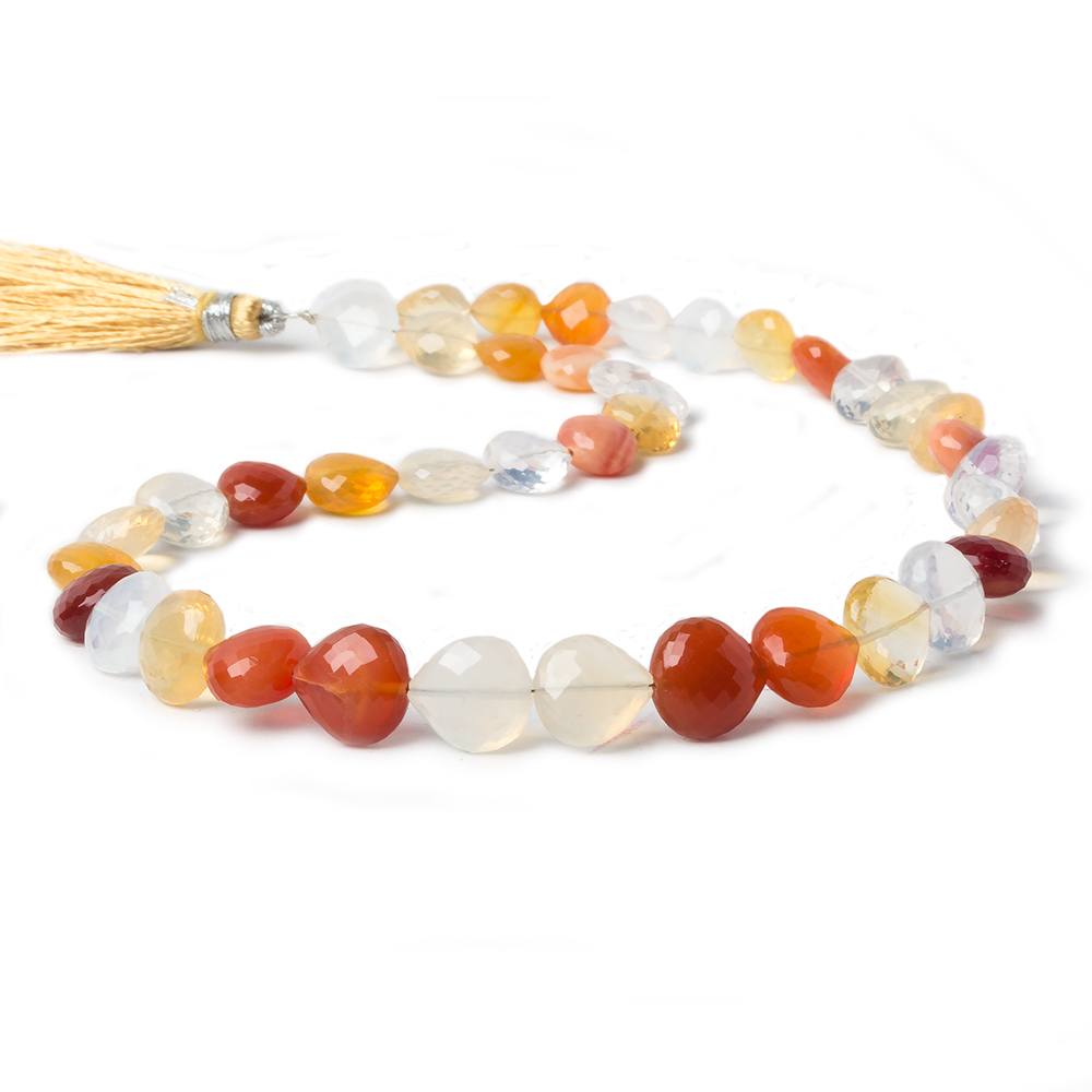 8x8-11x11mm Mexican Fire Opal faceted heart beads 16 inch 42 pieces AA Grade - Beadsofcambay.com