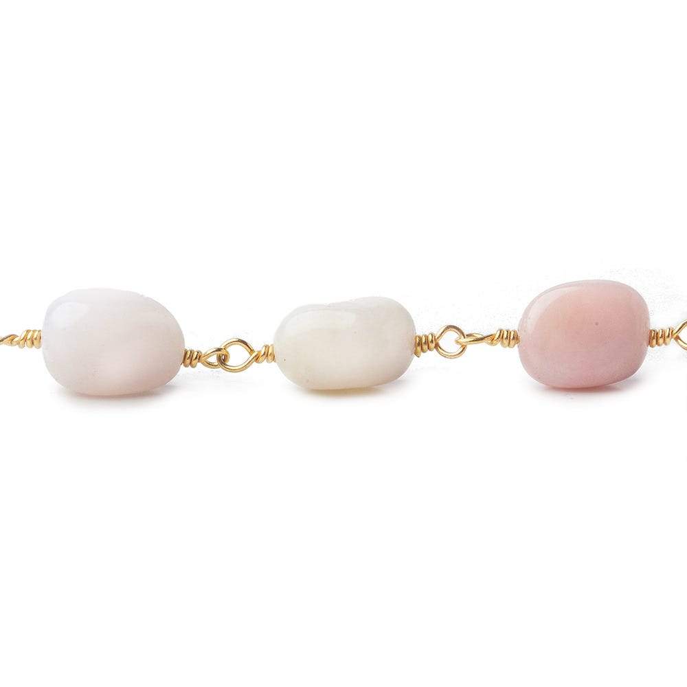 8x8-12x7mm Pink Peruvian Opal plain nuggets Gold plated Chain by the foot - Beadsofcambay.com