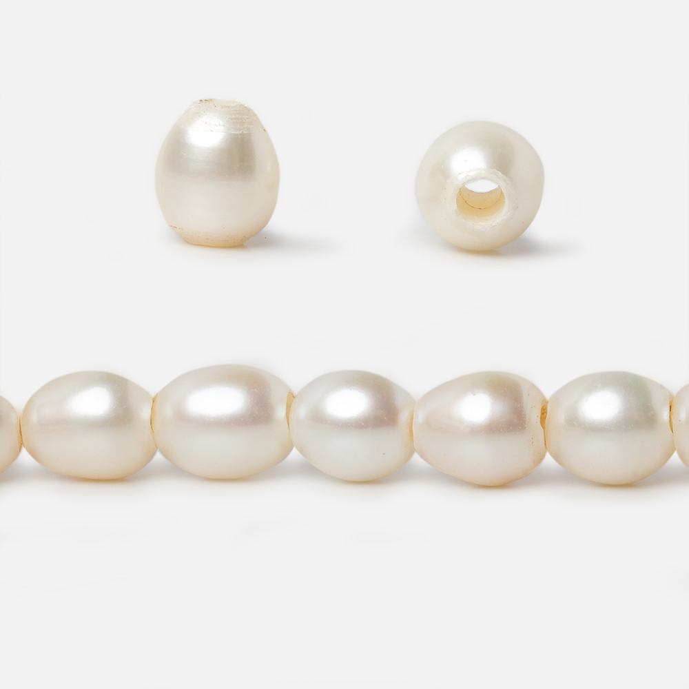 8x8.5-8x9mm White Straight Drilled Oval Large Hole pearls 8 inch 22 pieces AA - Beadsofcambay.com