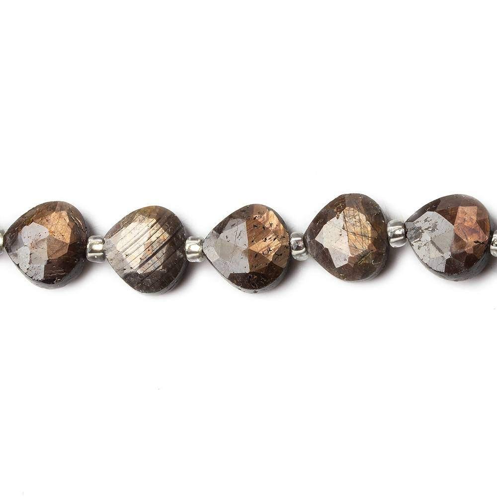 8x8mm Golden Sheen Chocolate Sapphire faceted hearts 15.5 inch 42 beads AA - Beadsofcambay.com