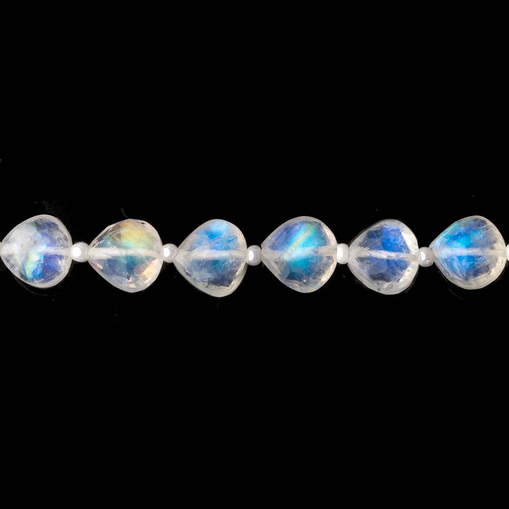 8x8mm Rainbow Moonstone straight drilled faceted Hearts 15.5 inch 45 beads AA - Beadsofcambay.com