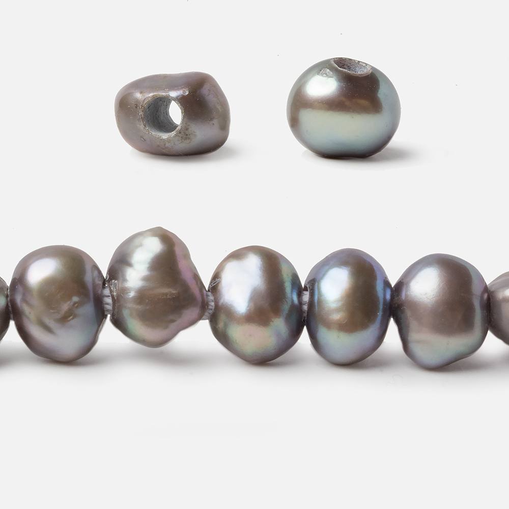 8x9-8x10mm Warm Grey Large Hole Baroque Freshwater Pearls 15 in. 49 pcs - Beadsofcambay.com