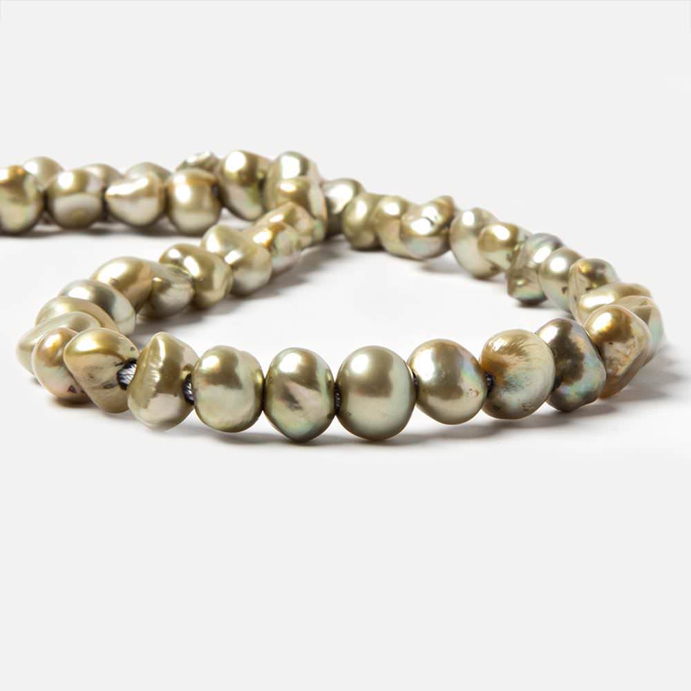 8x9-9x10.5mm Celadon Green Baroque 2.5mm large hole Pearls 15 in. 49 pcs - Beadsofcambay.com