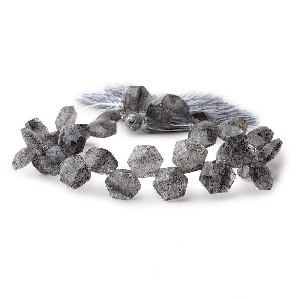 9-10.5mm Black Moss Quartz Top Drill Hexagon Beads 8 inch 30 pieces - Beadsofcambay.com