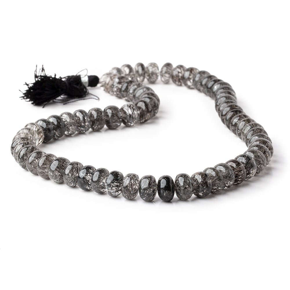 9-10mm Black Tourmalinated Quartz Plain Rondelles 16 inch 63 beads AAA - Beadsofcambay.com