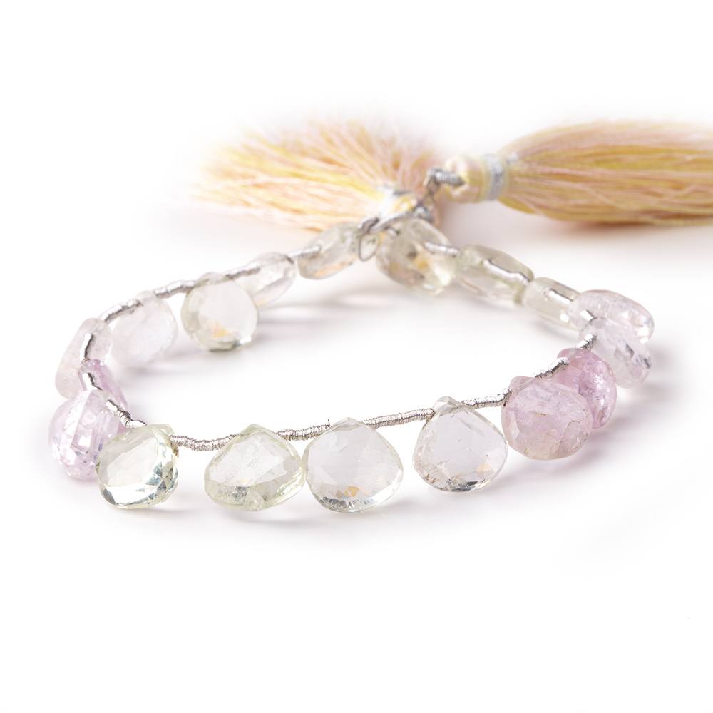 9-10mm Kunzite and Hiddenite Faceted Heart Beads 7.5 inch 18 pieces - Beadsofcambay.com