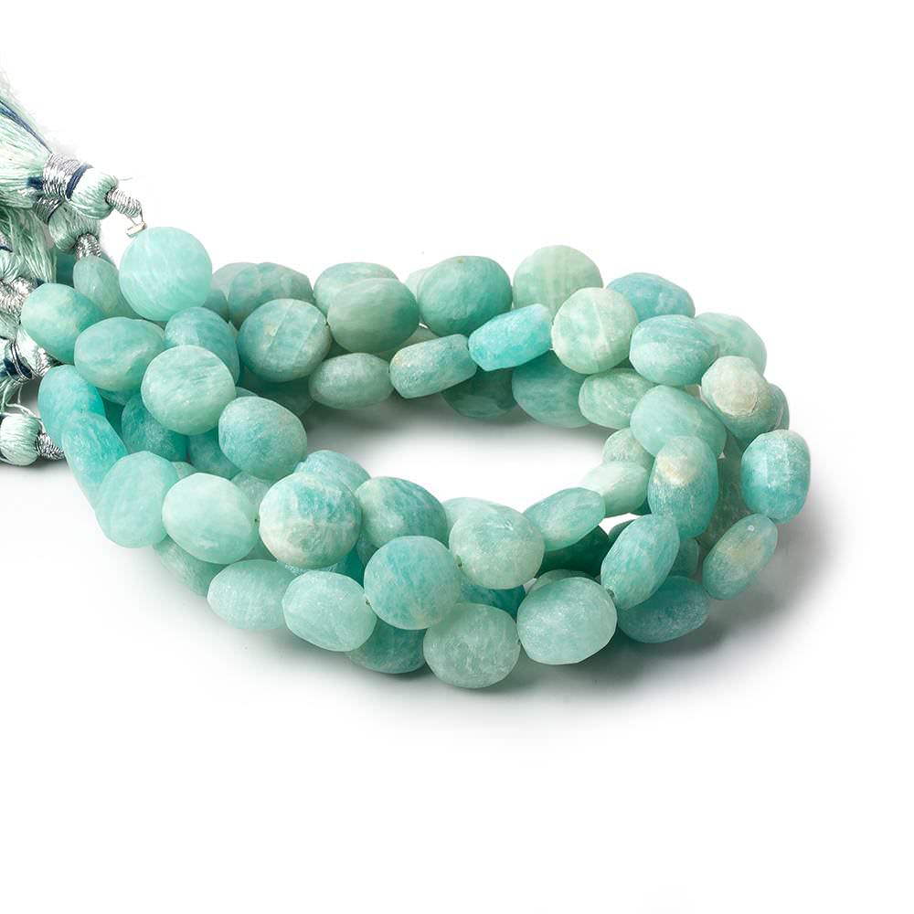 9-10mm Matte Amazonite plain coins 7.5 inch 19 beads A - Beadsofcambay.com