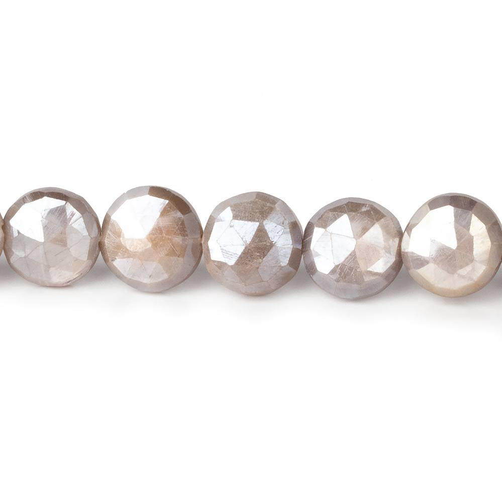 9-10mm Mystic Chocolate Moonstone faceted coins 14 inch 43 beads - Beadsofcambay.com