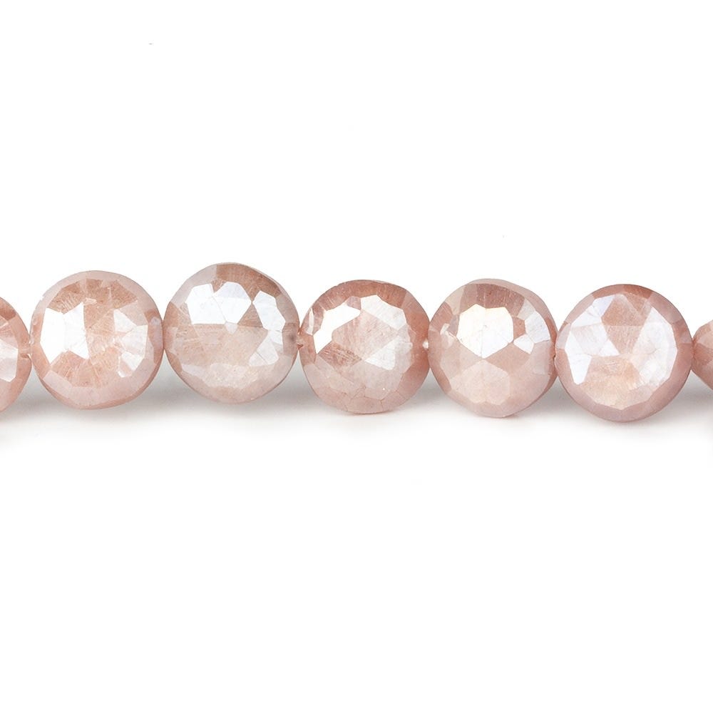 9-10mm Mystic Dark Peach Moonstone faceted coins 14 inch 36 beads - Beadsofcambay.com