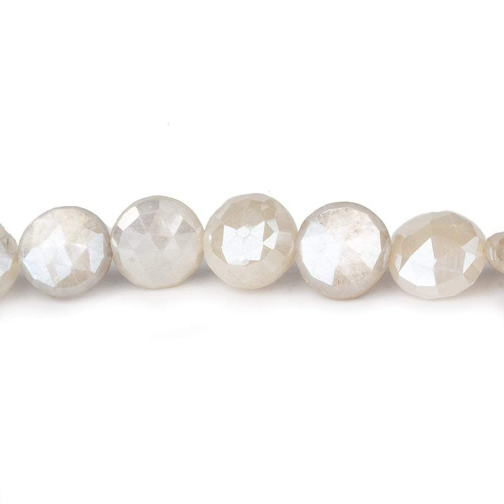 9-10mm Mystic Light White Moonstone faceted coins 14 inch 35 beads - Beadsofcambay.com