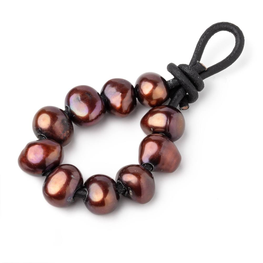 9-10mm Pecan Brown Large Hole Baroque Pearls Set of 10 - Beadsofcambay.com