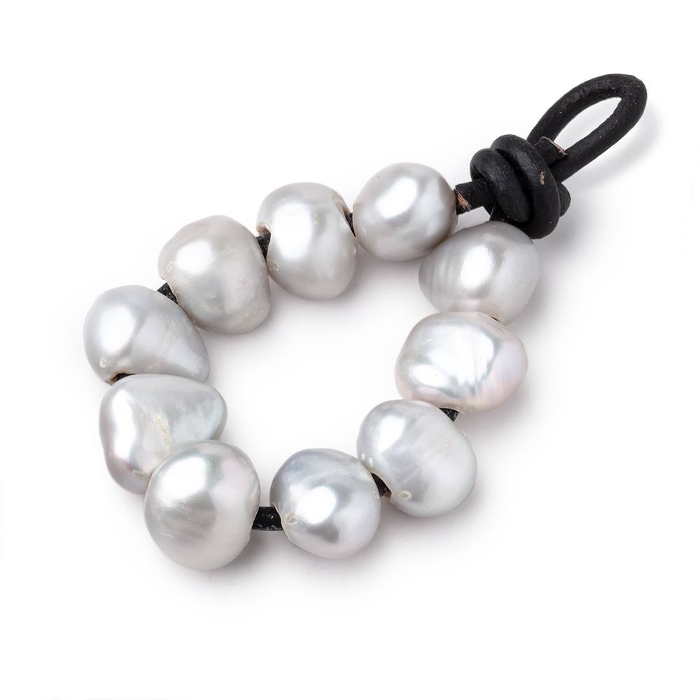 9-10mm Steel Silver Large Hole Baroque Pearls Set of 10 - Beadsofcambay.com