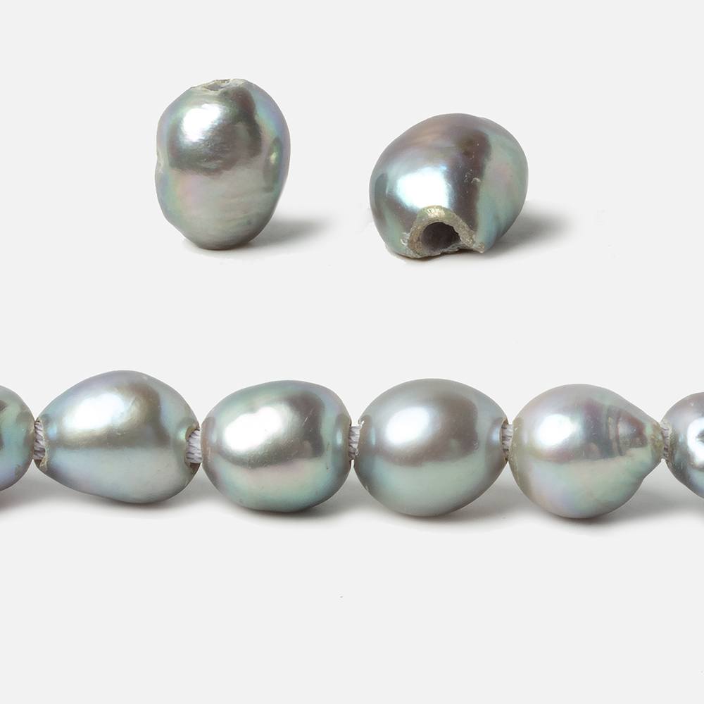 9-10mm Teal Silver Baroque large hole Freshwater Pearls 16 inch 36 pieces - Beadsofcambay.com