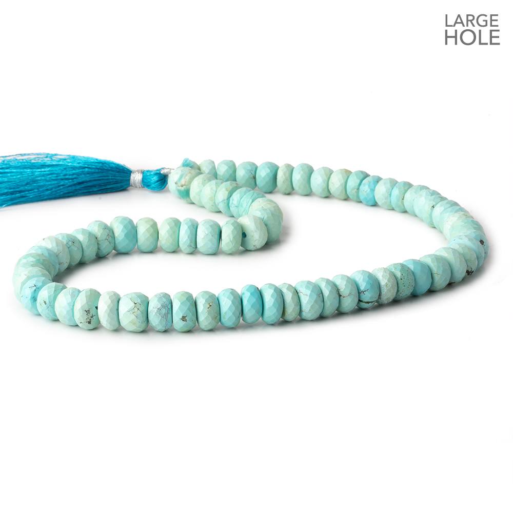 9-10mm Turquoise large hole faceted rondelle beads 16 inch 71 beads - Beadsofcambay.com