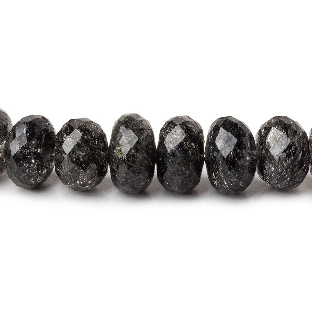 9-11mm Black Tourmalinated Quartz faceted rondelle beads 14 inch 56 pieces AAA - Beadsofcambay.com