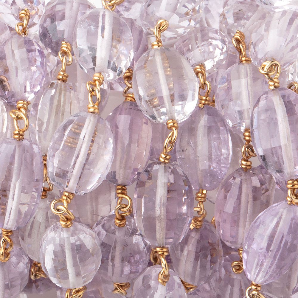 9-11mm Pink Amethyst Faceted Oval Beads on Vermeil Chain - Beadsofcambay.com