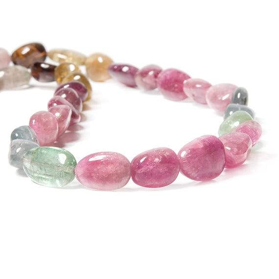 9-16mm Multi Color Tourmaline Beads Plain Nugget - Beadsofcambay.com