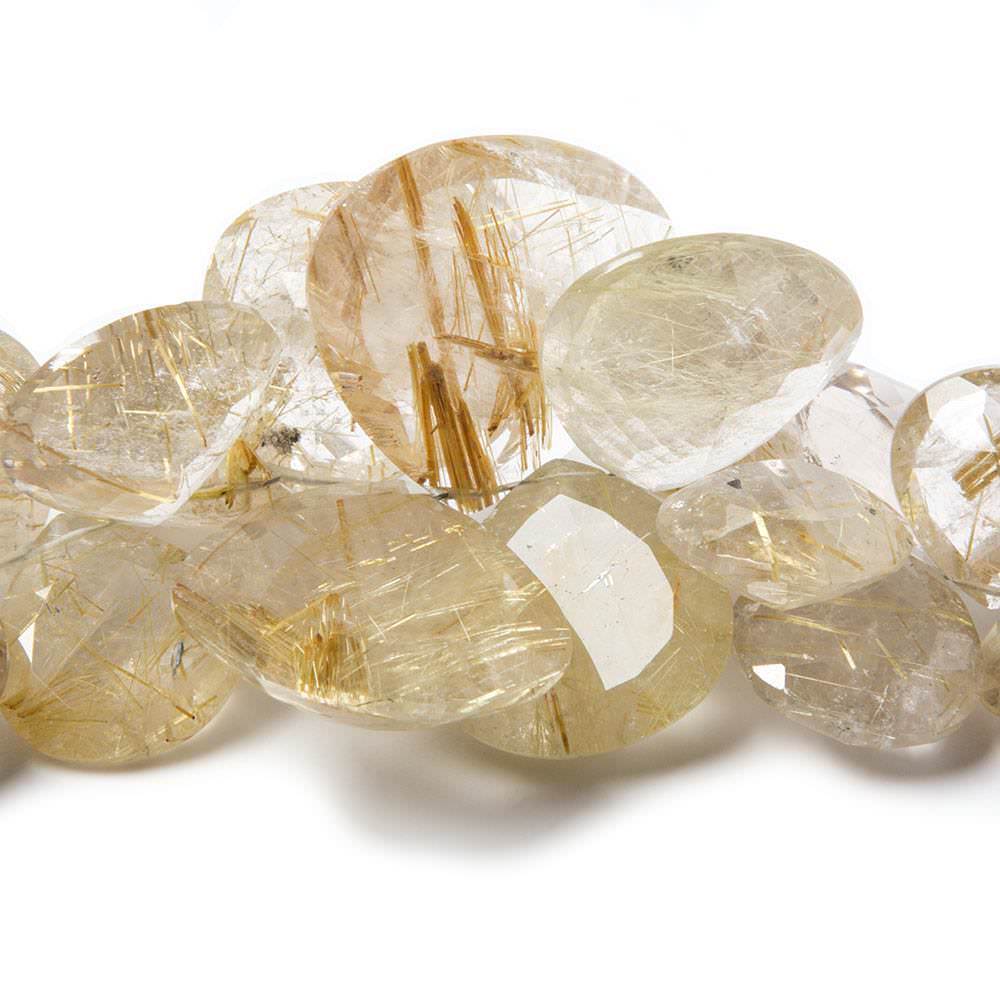 9-27mm Golden Rutilated Quartz Beads Heart Briolette with Pavilion Facets 8 inch 42 pieces - Beadsofcambay.com
