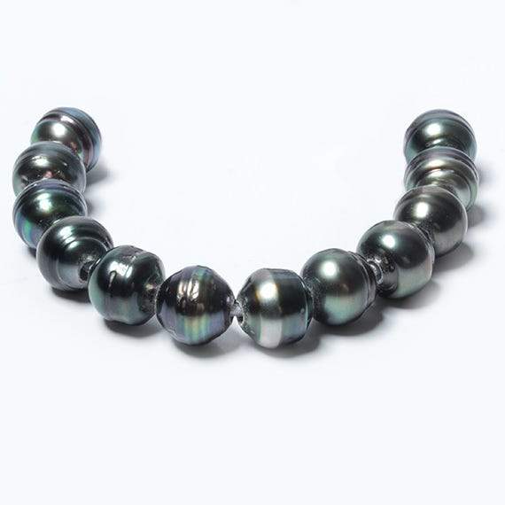 9-9.5mm Pistachio Silver Tahitian Saltwater Ringed Large Hole Pearls 10 pieces - Beadsofcambay.com