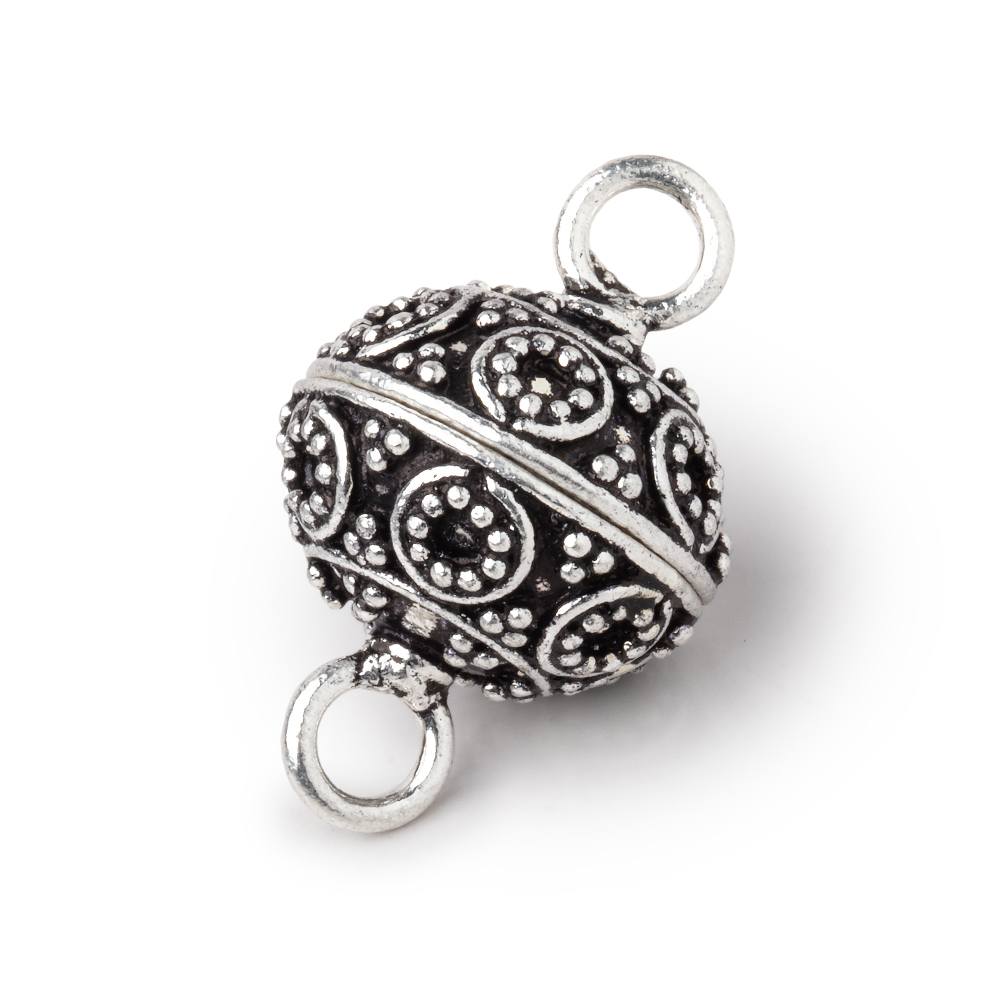 16mm Antiqued Silver Plated Copper Miligrain Circle Magnetic Clasp 1 piece - BeadsofCambay.com