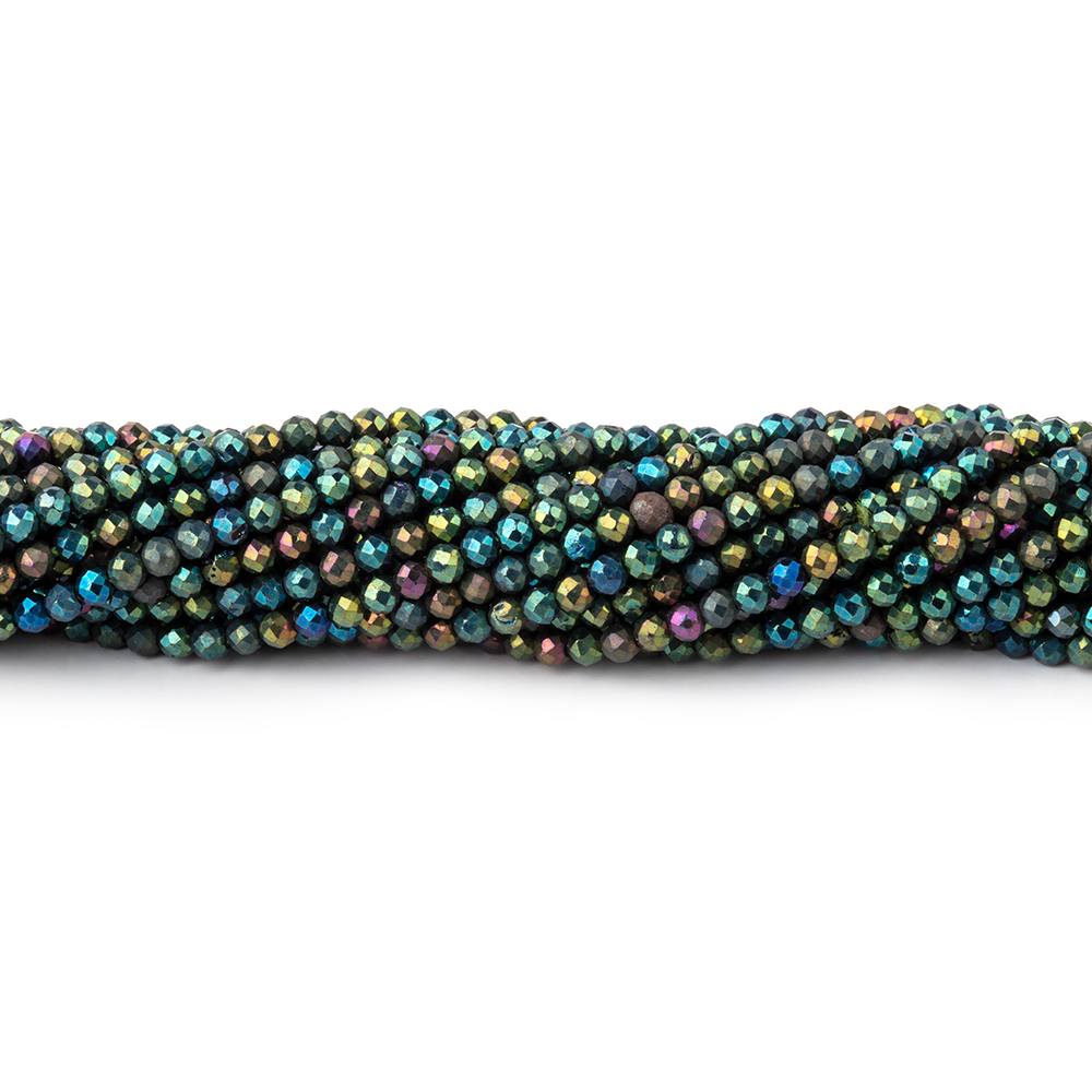 2mm Metallic Green Black Spinel Micro Faceted Rounds 13 inch 183 beads - BeadsofCambay.com