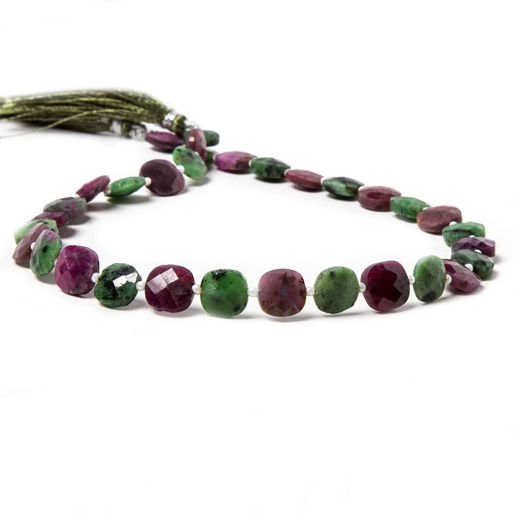 9.5-10.5mm Ruby in Zoisite faceted pillow beads 13.5 inch 29 pieces - Beadsofcambay.com